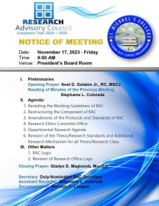 Read more about the article Research Advisory Council Meeting on November 17, 2023