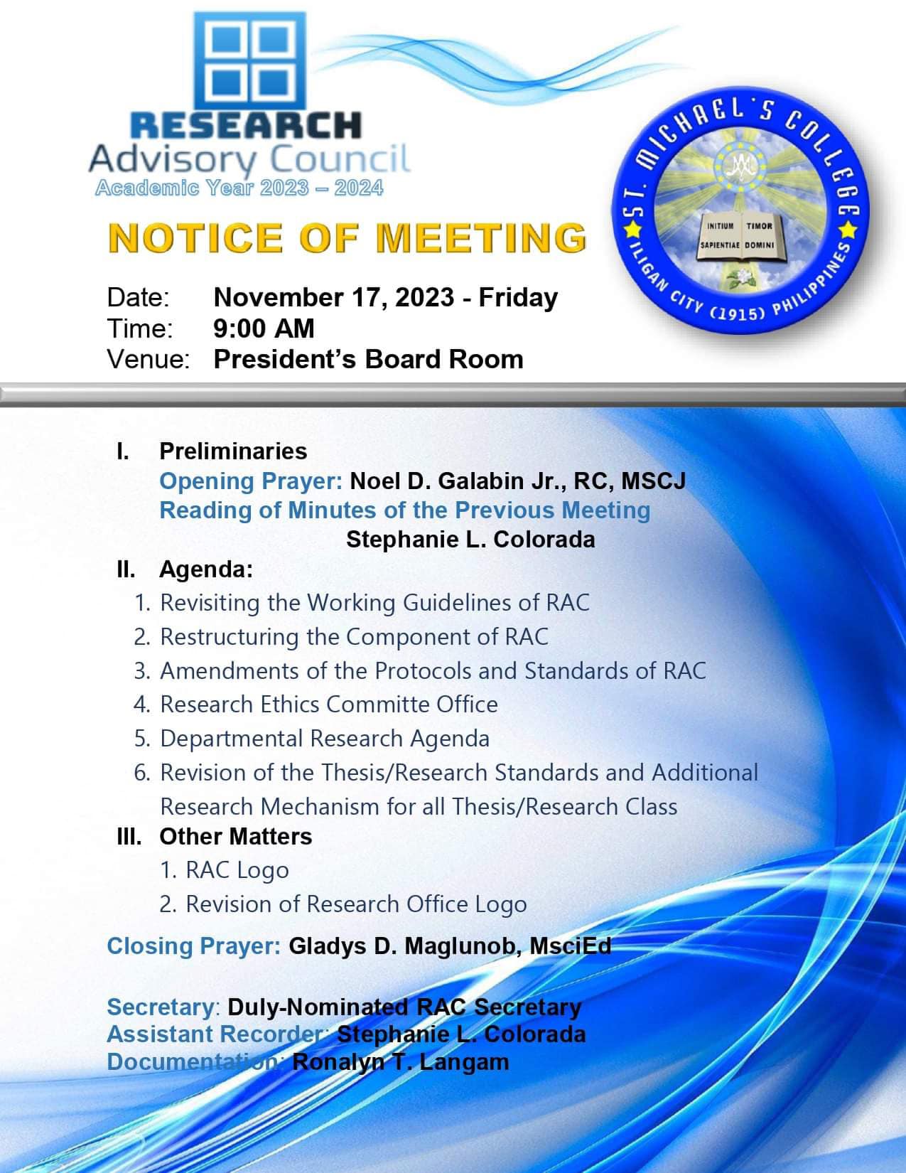 Read more about the article Research Advisory Council Meeting on November 17, 2023